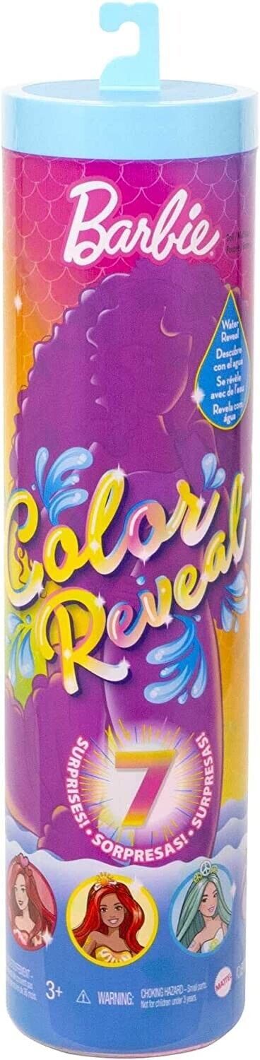 Barbie Rainbow Mermaid Series Water Reveal Unbox for 7 Surprises. Experience the ultimate unboxing surprise with Barbie Color Reveal! Each set includes seven surprises and a guaranteed colorful mermaid doll. HCC46 thumbnail