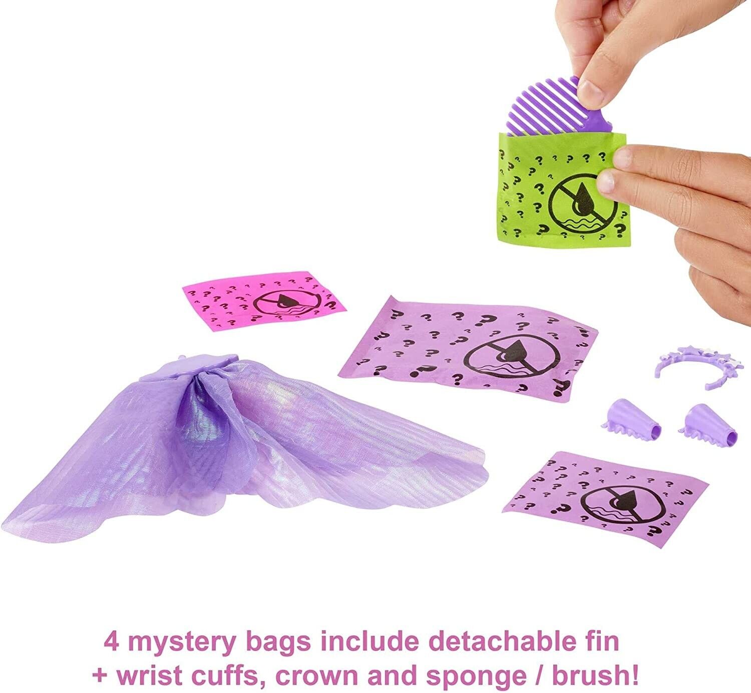 Barbie Rainbow Mermaid Series Water Reveal Unbox for 7 Surprises. Experience the ultimate unboxing surprise with Barbie Color Reveal! Each set includes seven surprises and a guaranteed colorful mermaid doll. HCC46 thumbnail