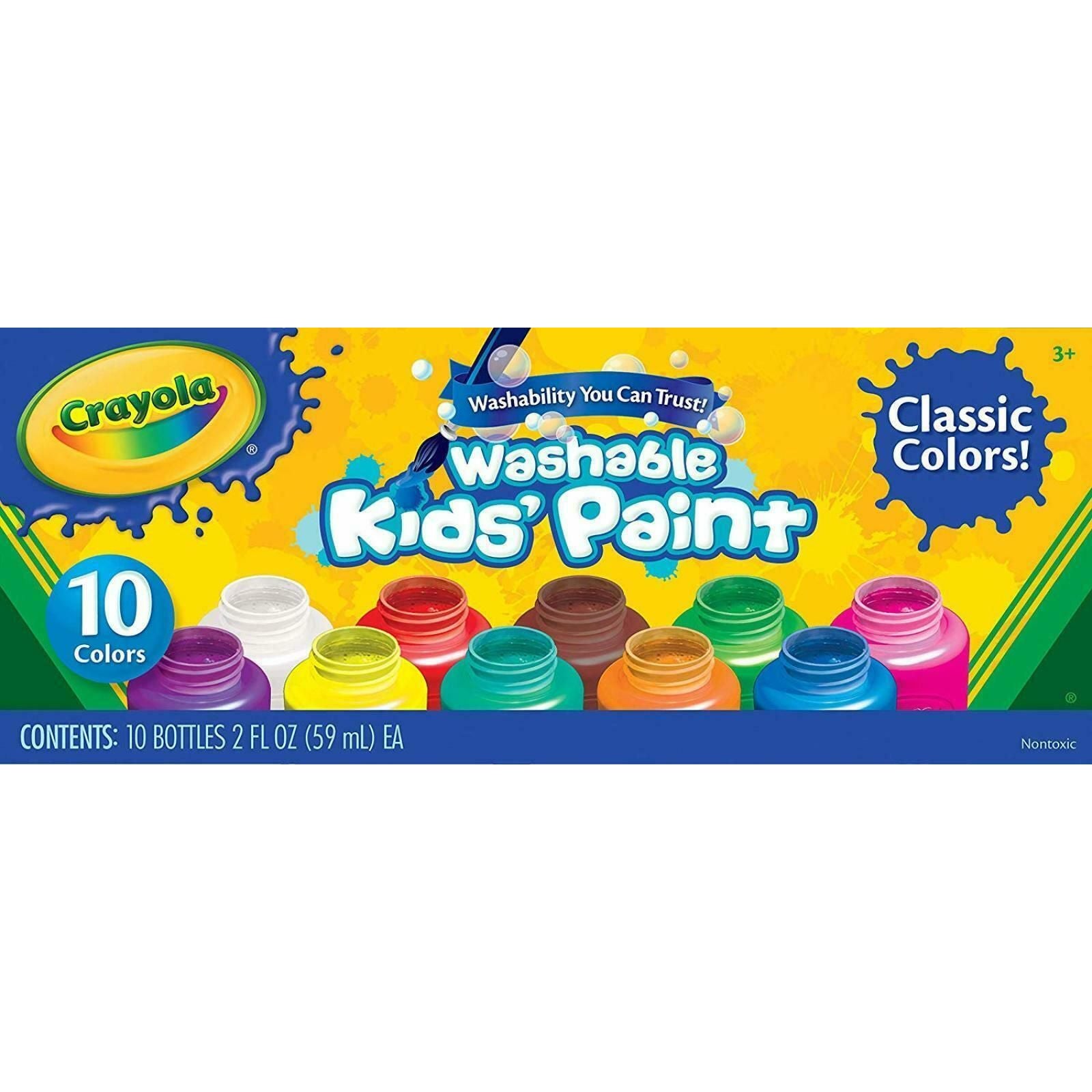 Crayola Washable Kids Paint Set Pack of 10 Bottles 2oz 54-1205 thumbnail