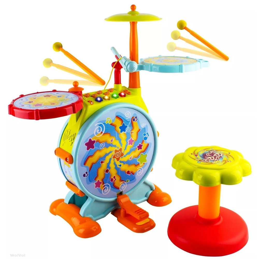 Kids Toddler First Electric Drum kit Set With Mic And Seat. The Play Baby Toys Musical Big Toy Drum Set with Adjustable Mic and Seat is an ideal choice for little ones who dream of becoming a famous rockstar.  PB-I463985 thumbnail