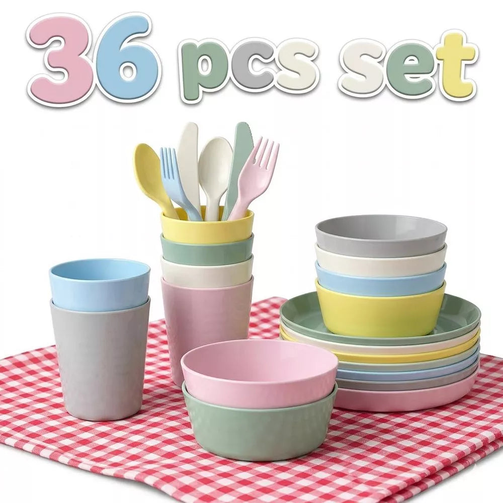 36-Piece Stackable Plastic Dinnerware Set – Pastel thumbnail