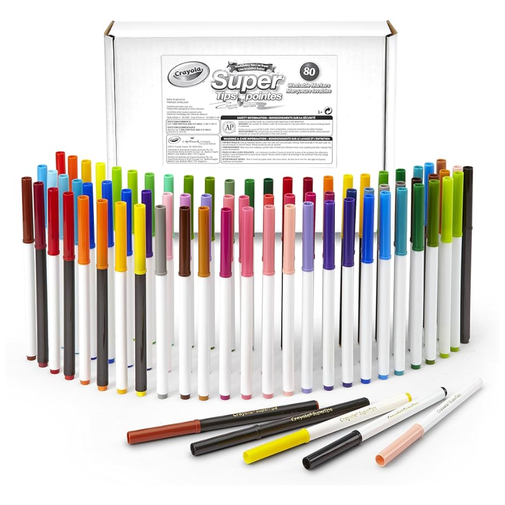 CRAYOLA Super Tips Washable Markers 80 Count Includes Scented Markers. Ignite your child's imagination with&nbsp;Crayola SuperTips Washable Markers, the ultimate art supplies for kids who love to color and create.58-5880 thumbnail