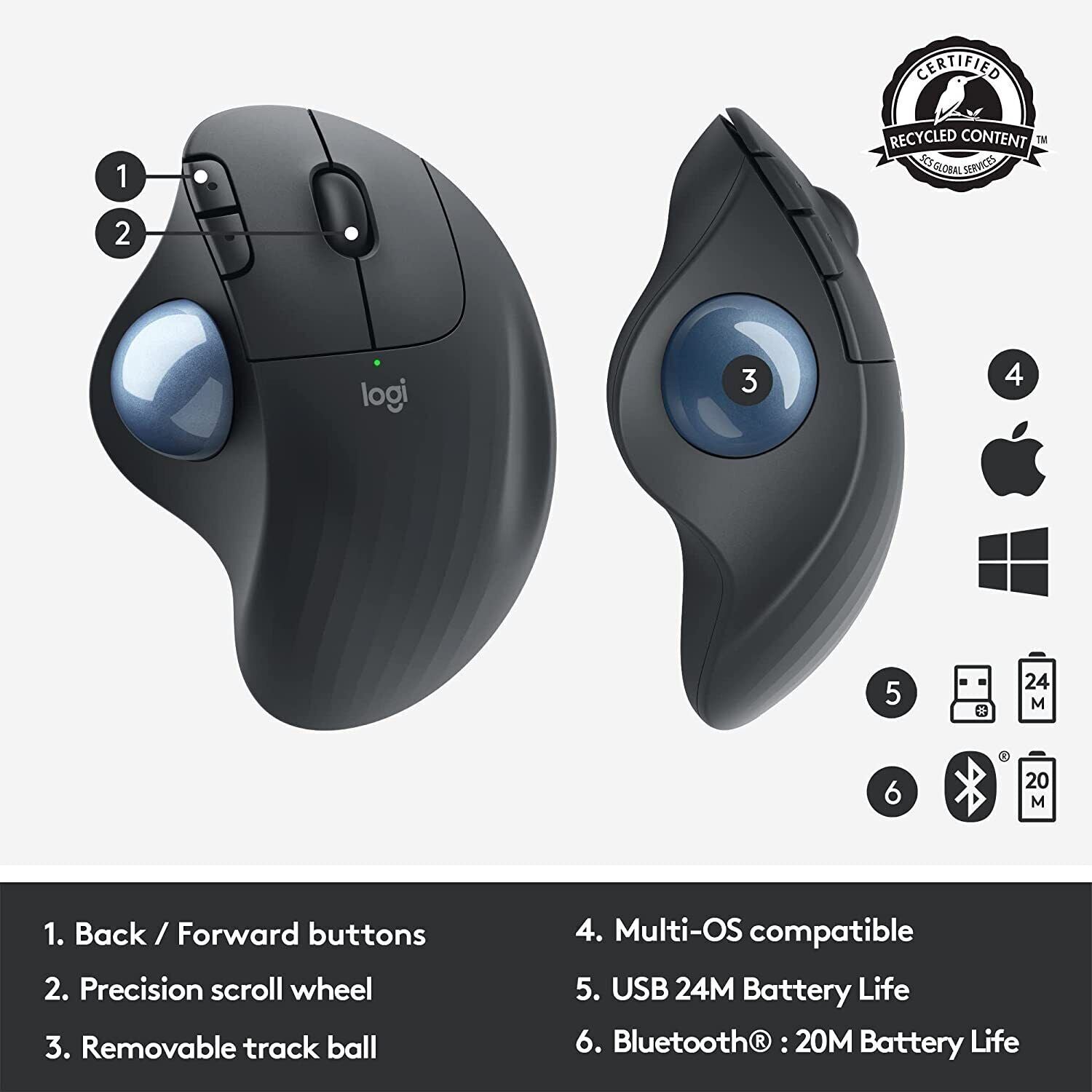 Logitech Wireless Trackball Mouse Ergonomic M575 thumbnail