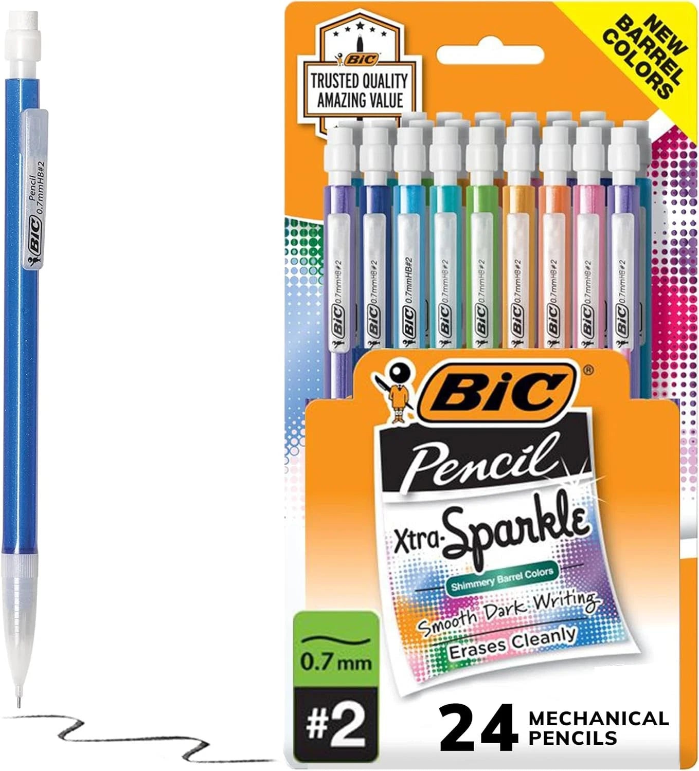 BIC Xtra-Sparkle No. 2 Mechanical Pencils 24-Count Pack – Durable, Vibrant, Always-Sharp Writing Tools