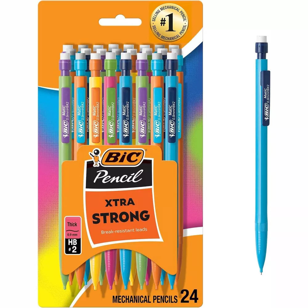 BIC Xtra-Strong Mechanical Pencils 24 Count - No. 2 – 0.9mm Thick Lead, Break-Resistant, Multicolor Barrels, Ideal for School, Office.