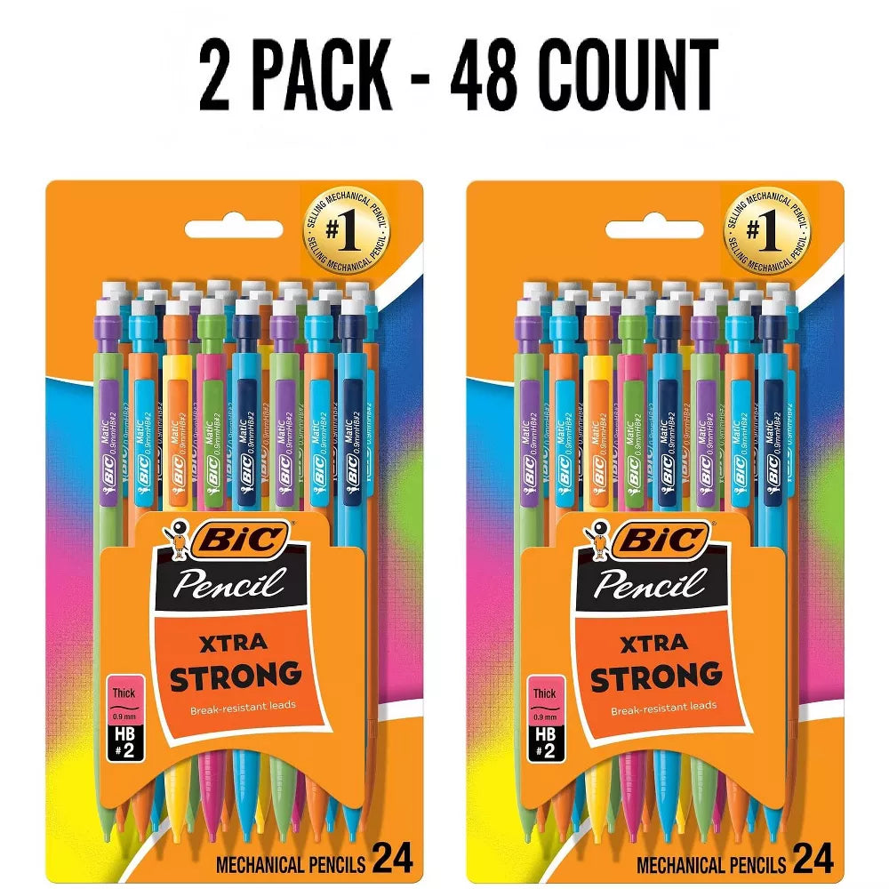 BIC Xtra-Strong Mechanical Pencils 24 Count - No. 2 – 0.9mm Thick Lead, Break-Resistant, Multicolor Barrels, Ideal for School, Office. thumbnail