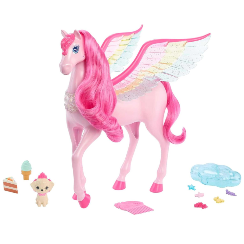 Barbie A Touch of Magic Pink Pegasus with Puppy, Winged Horse Toys with Lights and Sounds This enchanting pegasus includes ten unique accessories and features captivating lights and sounds! HLC41 thumbnail