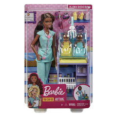 Barbie Baby Doctor Playset with Brunette Doll, 2 Infant Dolls, Exam Table and Accessories Step into the world of healthcare with Barbie medical dolls and playsets GKH24