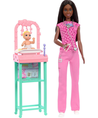 Barbie Baby Doctor Playset with Brunette Fashion Doll in Pink Scrubs, Infant Doll & Medical Accessories