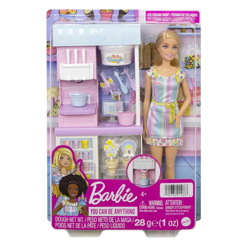 Barbie Careers Ice Cream Shop Playset with Blonde Doll, Ice Cream Machine Children can manage their very own ice cream shop with the Barbie Ice Cream Shop Playset! HCN46 thumbnail