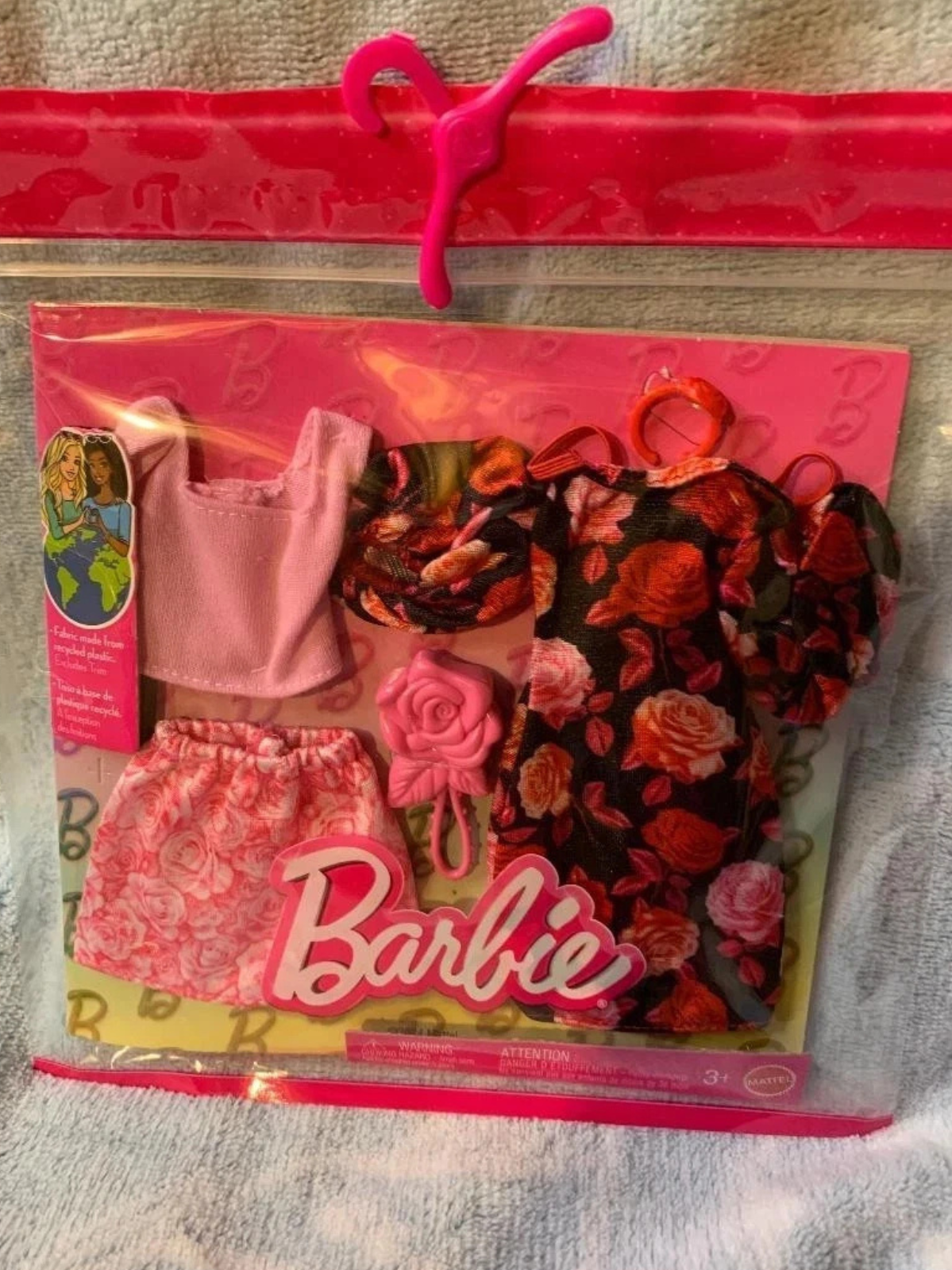 Barbie Clothes, Fashion and Accessory Set – 2 Rose-Themed Outfits thumbnail
