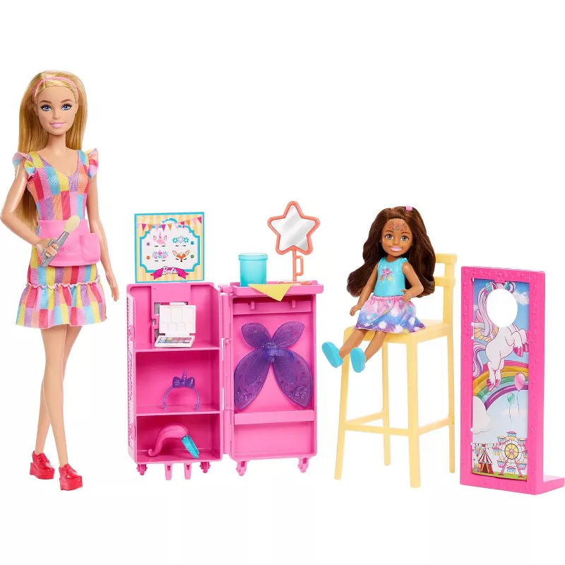 Barbie Day at The Fair Playset 2 Dolls Face Paint Photo Stand Chelsea Color-Change thumbnail