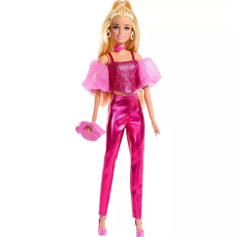 Barbie Deluxe Style Doll #5 in Metallic Pink Outfit, Blonde Hair, Sparkly Corset Top and Shiny Pants with Accessories thumbnail
