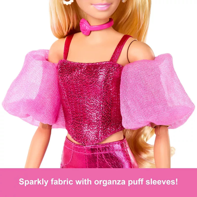 Barbie Deluxe Style Doll #5 in Metallic Pink Outfit, Blonde Hair, Sparkly Corset Top and Shiny Pants with Accessories thumbnail