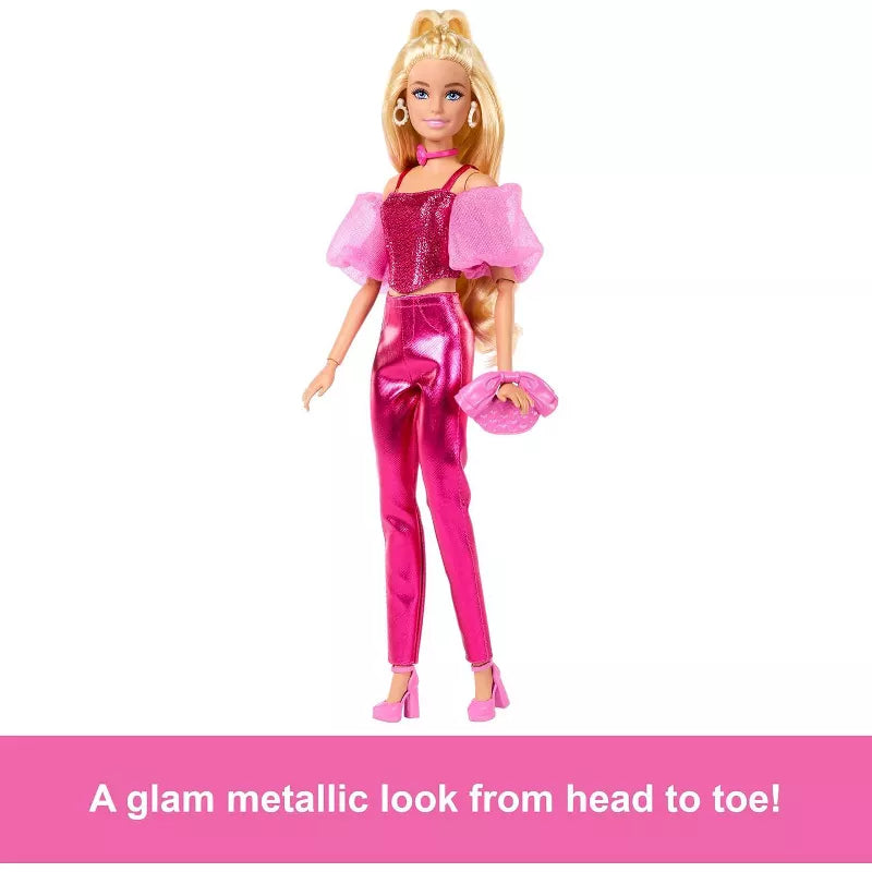 Barbie Deluxe Style Doll #5 in Metallic Pink Outfit, Blonde Hair, Sparkly Corset Top and Shiny Pants with Accessories thumbnail