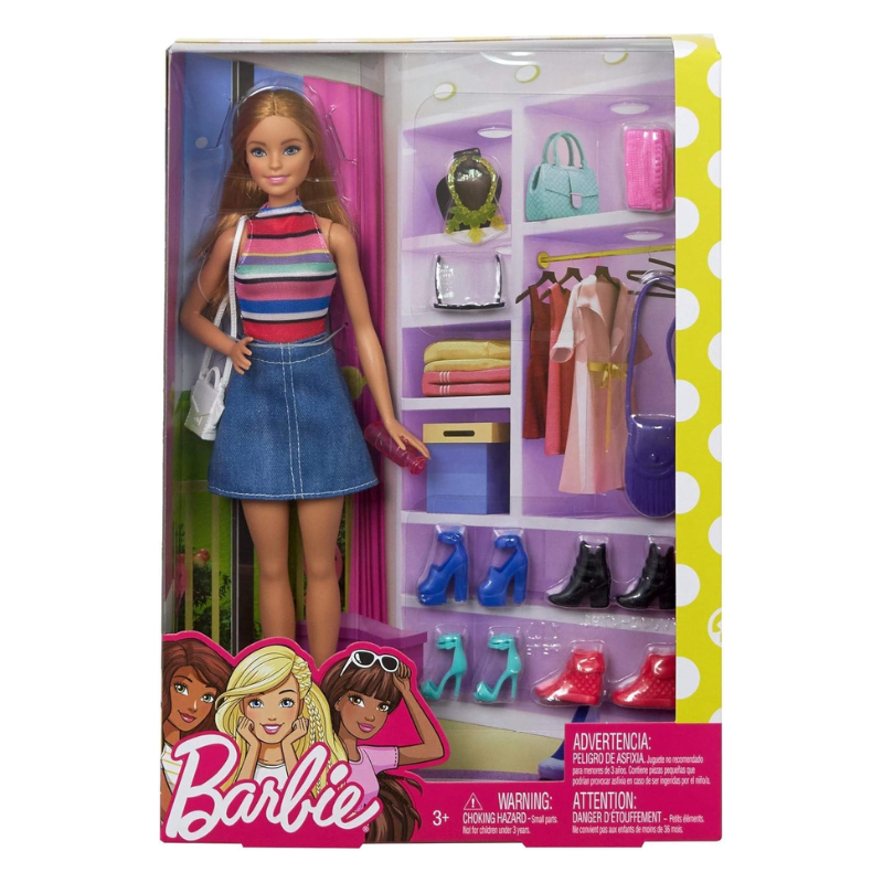 Barbie Doll & Accessories Set with 11 Pieces Including Shoes, Purses, Sunglasses & More Ideal for kids to create different scenarios, providing endless fun and entertainment. FVJ42 thumbnail