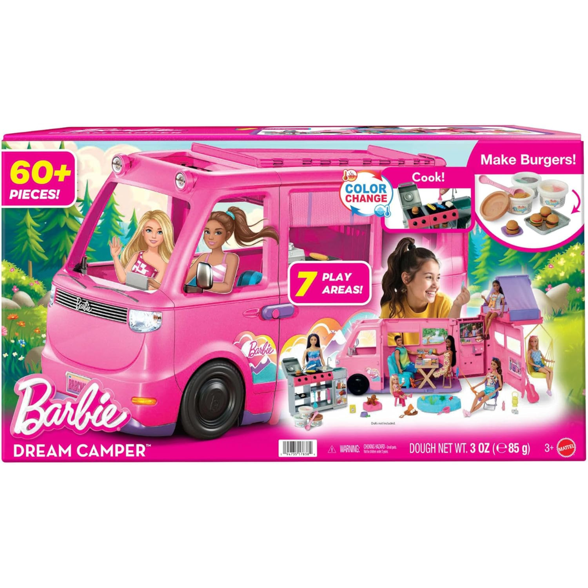 Barbie Dream Camper Playset Fishing Pond, BBQ Grill with Color-Change