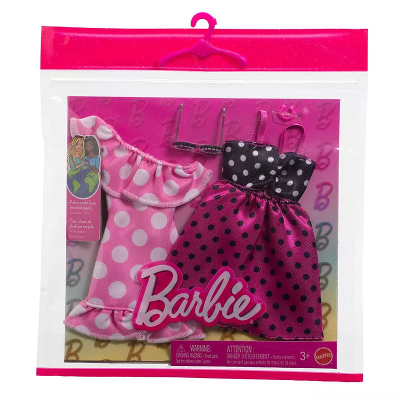 Barbie Fashion Outfit 4-Pack Bundle with Argyle, Polka Dot, Bow & Rose-Themed Clothing and Accessory Sets thumbnail