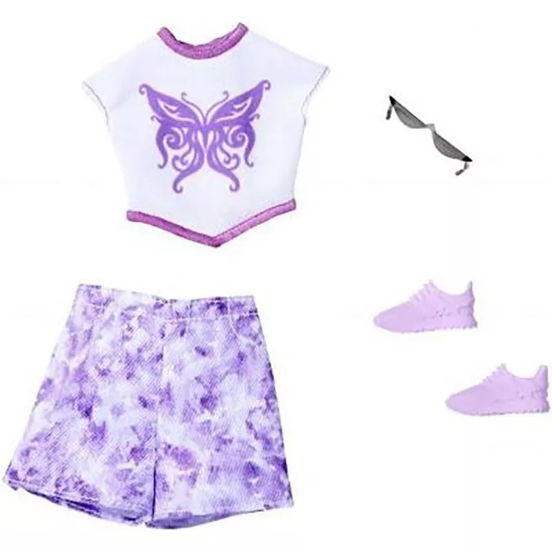 Barbie Fashion Outfit Bundle – Butterfly, Pink Party, Striped, Heart Print & Floral Sets with Accessories thumbnail
