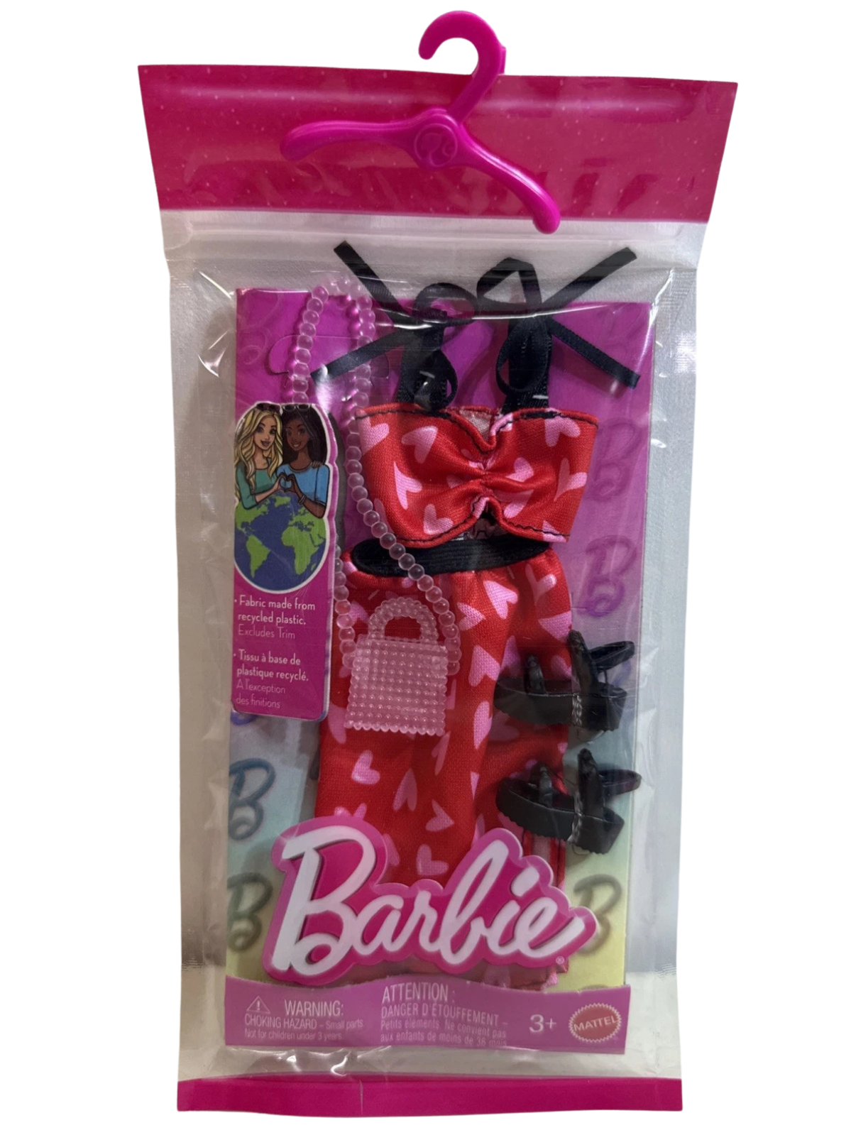 Barbie Fashion Outfit Set – Red Heart Print Top & Skirt for Dress-Up Pretend Play thumbnail