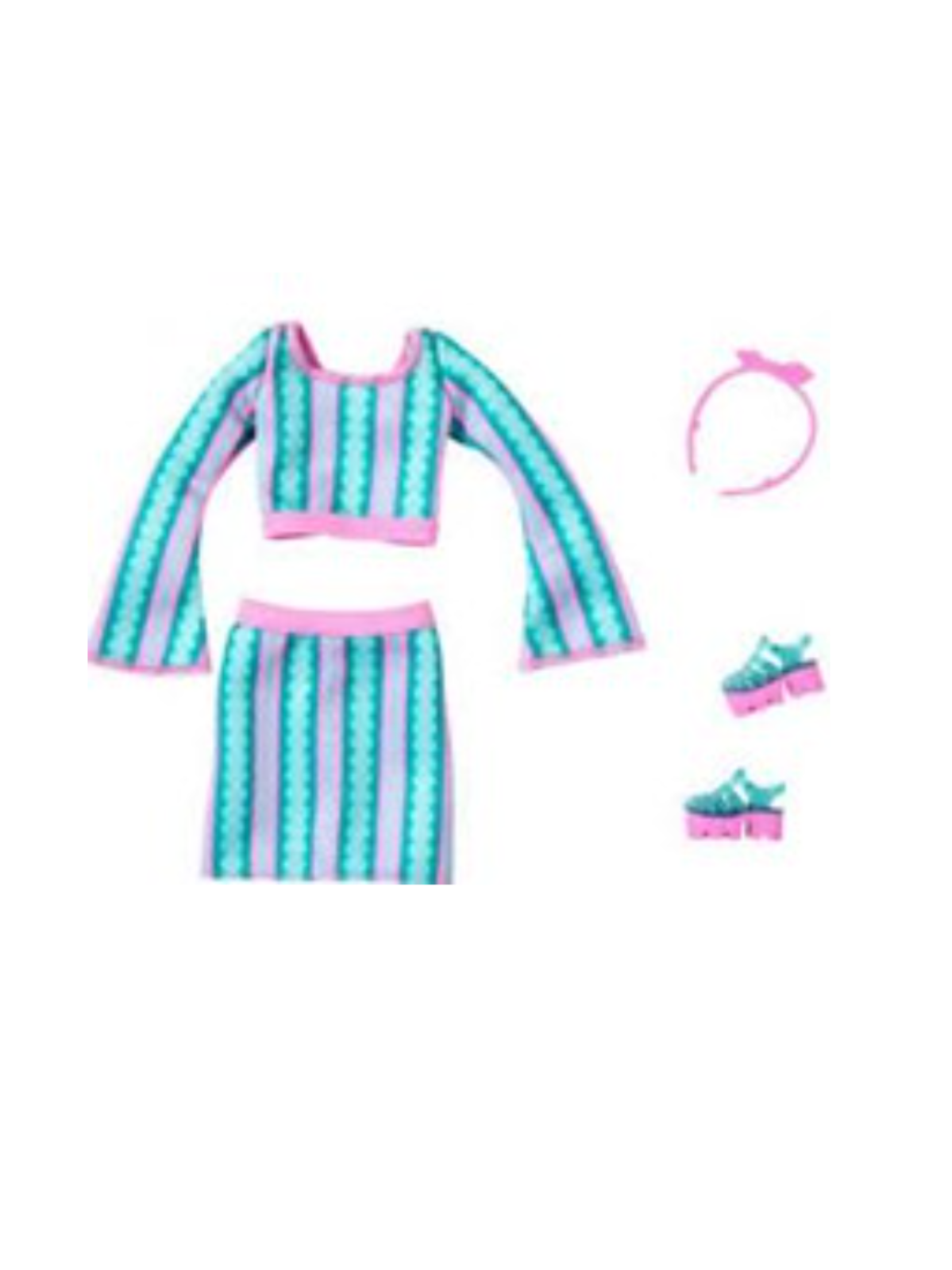 Barbie Fashion Outfit Set – Striped Top & Skirt with Shoes thumbnail