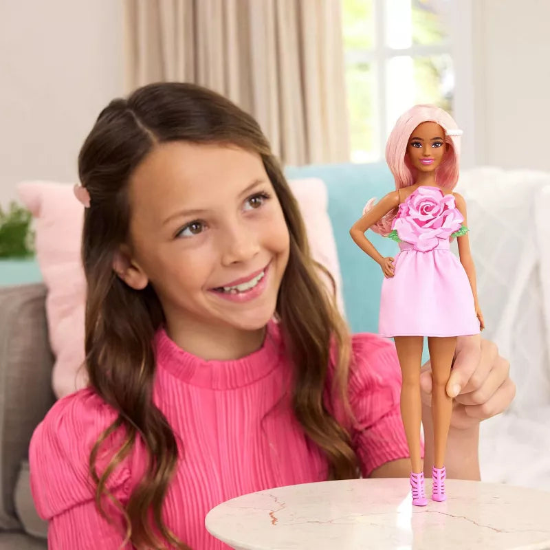 Barbie Fashionistas Doll #238 in Strapless Rose Dress, Pink Hair with Barrette Accessory thumbnail