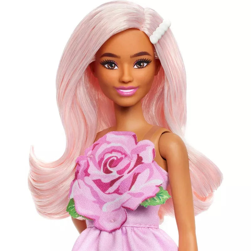 Barbie Fashionistas Doll #238 in Strapless Rose Dress, Pink Hair with Barrette Accessory thumbnail