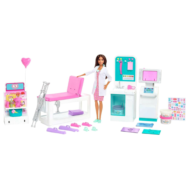 Barbie Fast Cast Clinic Doll & Playset, Brunette Doll & 30+ Accessories Including Molds & Dough. Dive into a world of caregiving excitement with the Barbie Fast Cast Clinic playset! GTN61 thumbnail