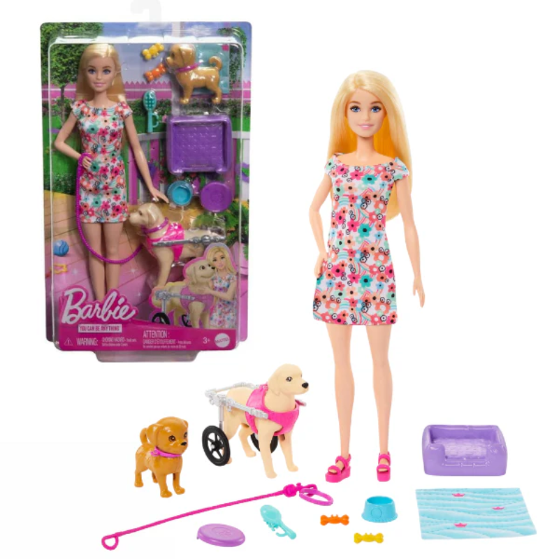 Barbie Doll With A Toy Pup And Dog in A Wheelchair HTK37 thumbnail