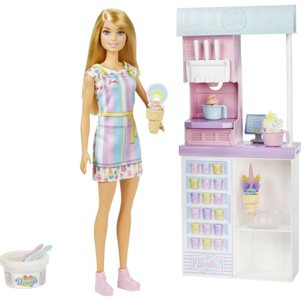 Barbie Careers Ice Cream Shop Playset with Blonde Doll, Ice Cream Machine Children can manage their very own ice cream shop with the Barbie Ice Cream Shop Playset! HCN46 thumbnail