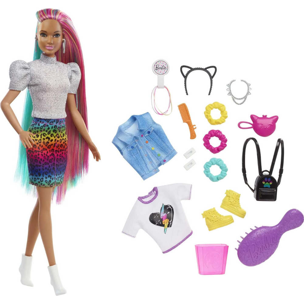 Barbie Leopard Rainbow Hair Doll GRN81 thumbnail