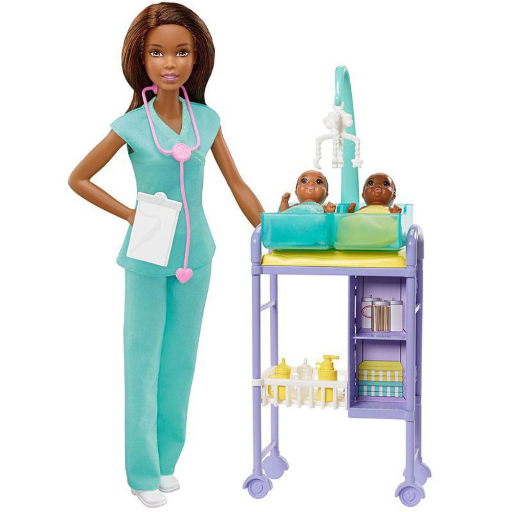 Barbie Baby Doctor Playset with Brunette Doll, 2 Infant Dolls, Exam Table and Accessories Step into the world of healthcare with Barbie medical dolls and playsets GKH24 thumbnail