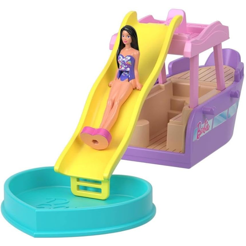 Barbie Mini BarbieLand Playsets with Toy Vehicle & 1.5-inch Doll, Dream Boat. The Dream Boat includes a thrilling color-change feature, adding an interactive element that sparks children's creativity and inspires imaginative storytelling. HYF41 thumbnail