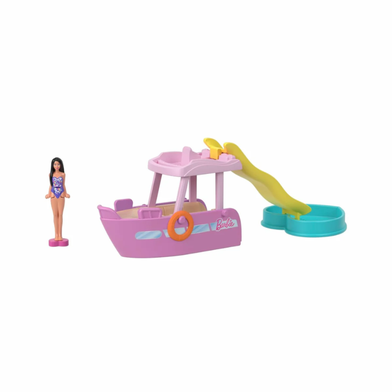 Barbie Mini BarbieLand Playsets with Toy Vehicle & 1.5-inch Doll, Dream Boat. The Dream Boat includes a thrilling color-change feature, adding an interactive element that sparks children's creativity and inspires imaginative storytelling. HYF41 thumbnail