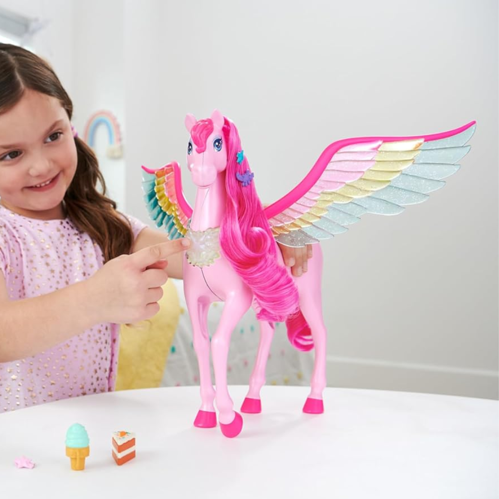 Barbie A Touch of Magic Pink Pegasus with Puppy, Winged Horse Toys with Lights and Sounds This enchanting pegasus includes ten unique accessories and features captivating lights and sounds! HLC41 thumbnail