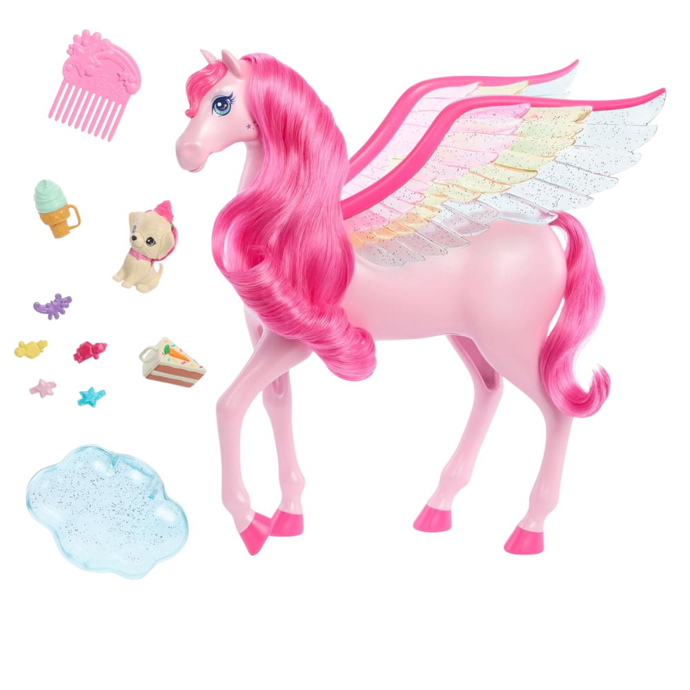 Barbie A Touch of Magic Pink Pegasus with Puppy, Winged Horse Toys with Lights and Sounds This enchanting pegasus includes ten unique accessories and features captivating lights and sounds! HLC41 thumbnail
