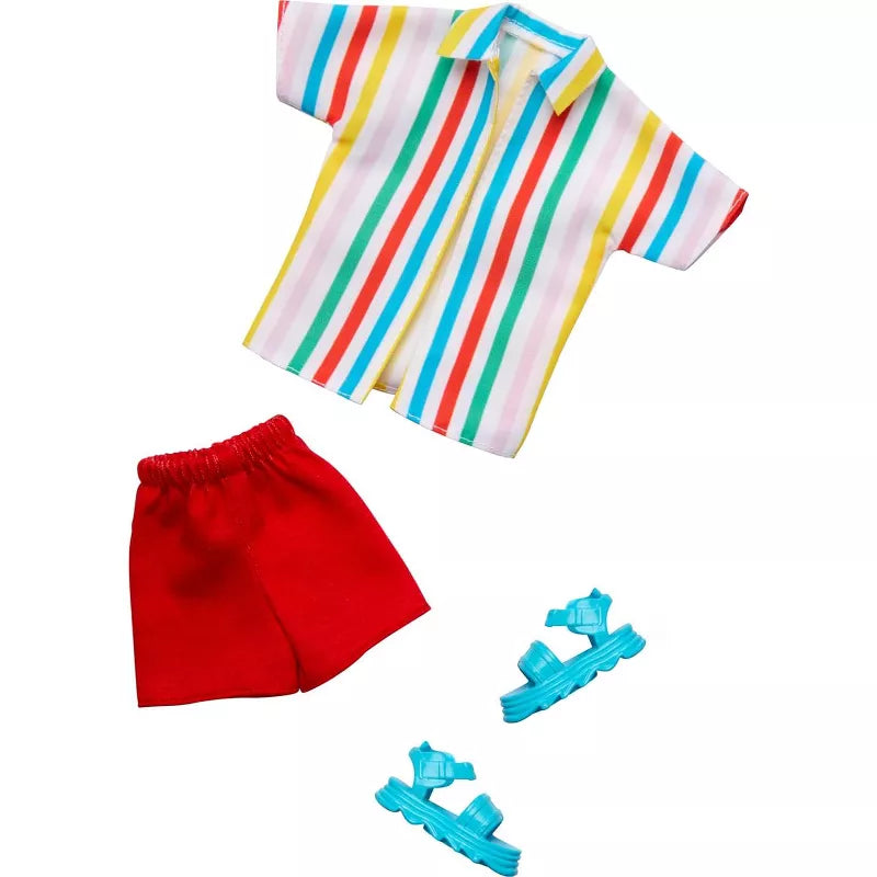 Barbie Ken Doll Clothing, Ken Fashion Pack with Striped Shirt, Red Shorts & Sandals (1 Outfit) thumbnail