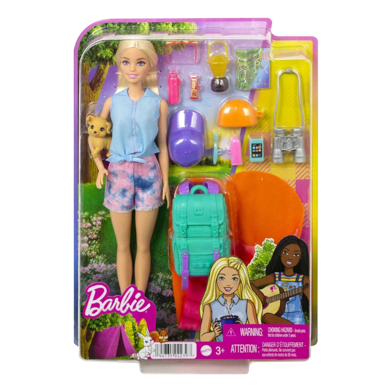 Barbie Malibu Doll & 10+ Accessories, Camping-Theme Set with Puppy, Sleeping Bag & More. Embark on an exciting adventure with 'Brooklyn' Barbie doll in this camping playset, inspired by the popular Barbie series, It Takes Two! HDF73 thumbnail