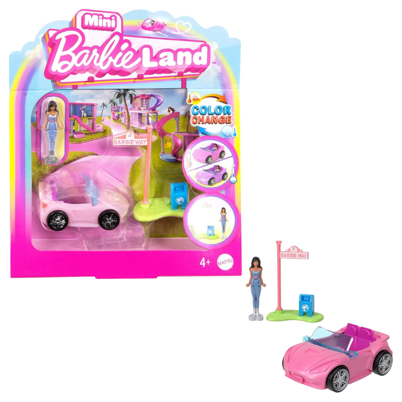 Barbie Mini BarbieLand Toy Vehicle Playset with 1.5-inch Doll & Convertible Car. The Mini BarbieLand vehicle is compact and lightweight, making it easy for little hands to carry and play with anywhere, while boosting creativity and convenience. HYF42 thumbnail