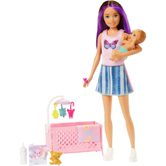 Barbie Skipper Babysitters Playset with Skipper Doll, Baby Doll with Sleepy Eyes, Crib & Accessories for Imaginative Play