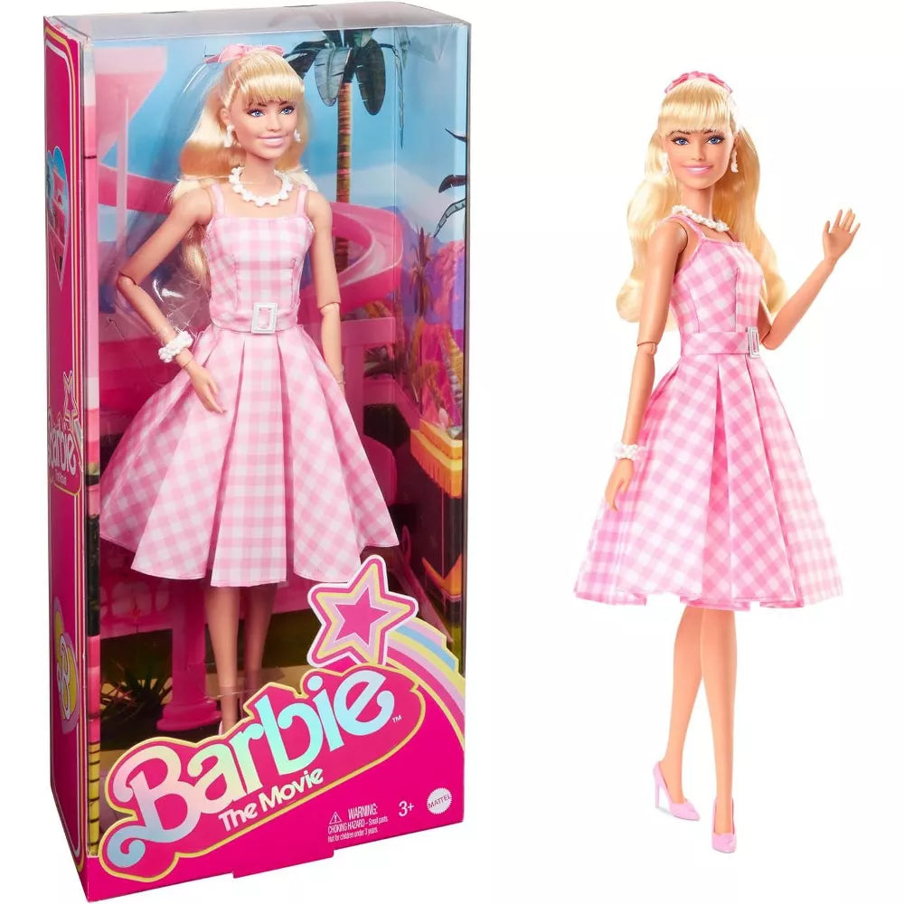 Barbie The Movie Doll 2-Pack – Barbie in Pink Gingham Dress & Ken in Pastel Beach Outfit with Surfboard, Movie-Inspired Fashion Dolls thumbnail
