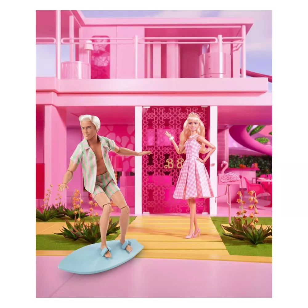 Barbie The Movie Doll 2-Pack – Barbie in Pink Gingham Dress & Ken in Pastel Beach Outfit with Surfboard, Movie-Inspired Fashion Dolls thumbnail