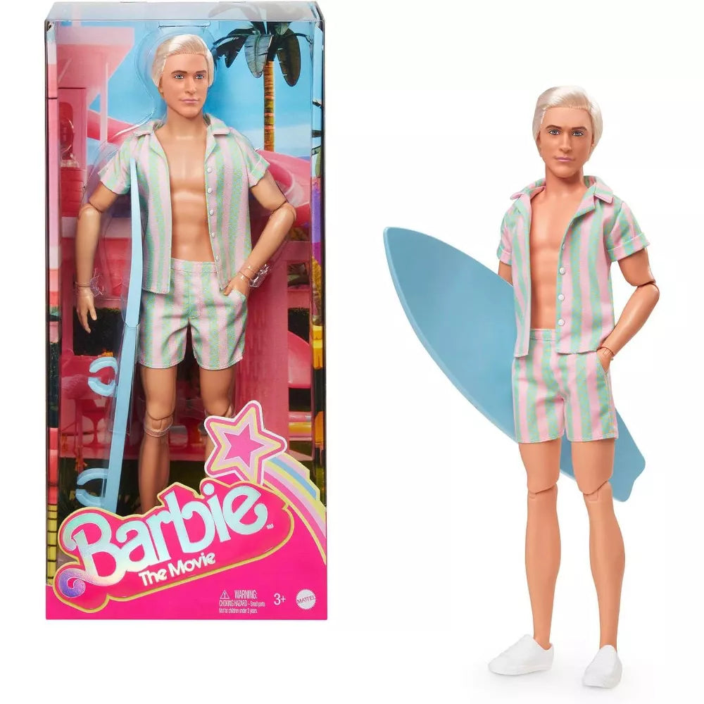 Barbie The Movie Doll 2-Pack – Barbie in Pink Gingham Dress & Ken in Pastel Beach Outfit with Surfboard, Movie-Inspired Fashion Dolls thumbnail