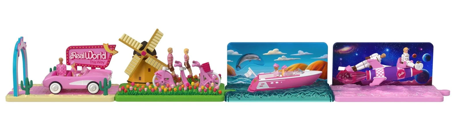 Barbie Mini BarbieLand The Movie Vehicle Collection, Includes 8 1.5-inch Dolls & 4 Vehicles Inspired by The Film thumbnail