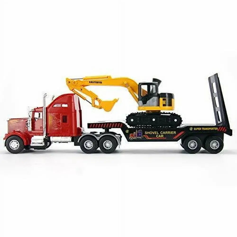 Big Rig Heavy Duty Tractor Trailer Transport Series Flatbed with Excavator MISSING PICES thumbnail