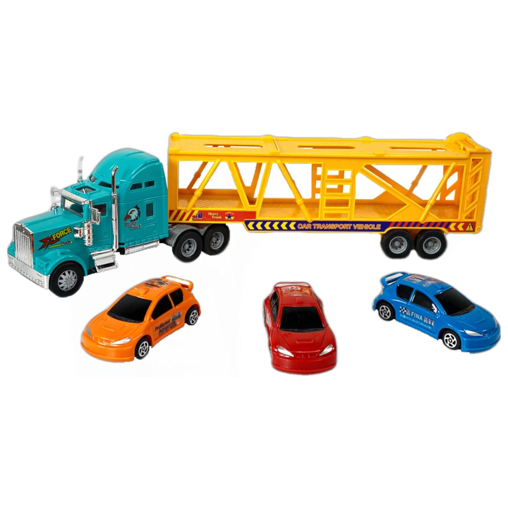 Big Daddy Big Rig Heavy Duty Tractor Trailer Transport Car Transport Toy Truck with 3 Cars. This carrier system blends eye-catching design with functional, interactive features—perfect for little race enthusiasts! BD-32416 thumbnail