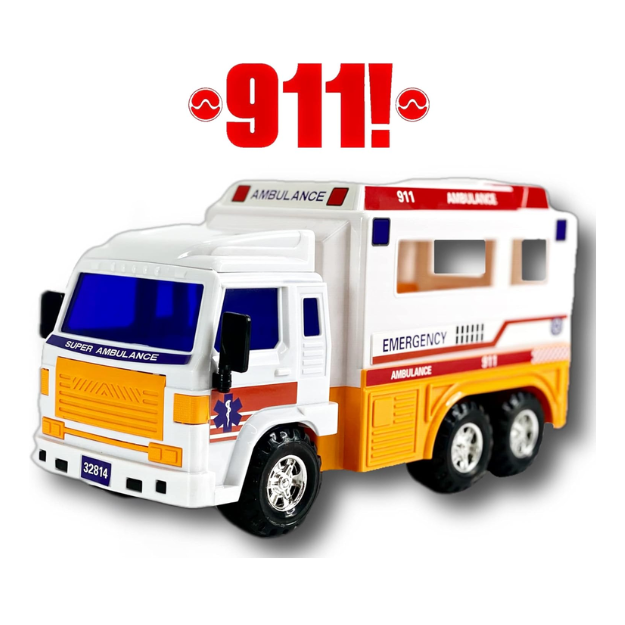 Big Daddy Meduim Duty Friction Powered 911 Ambulance BD-32814 thumbnail