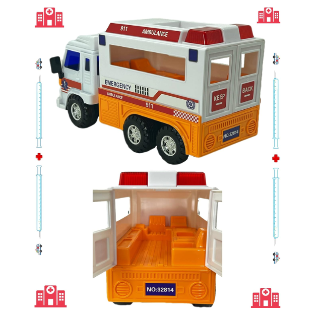 Big Daddy Meduim Duty Friction Powered 911 Ambulance BD-32814 thumbnail