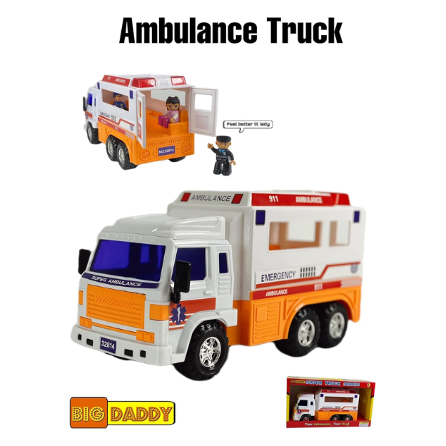 Big Daddy Meduim Duty Friction Powered 911 Ambulance BD-32814 thumbnail