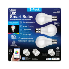 FEIT Colour-Changing Smart LED Bulb — 3-Pack, Wi-Fi, E27 & B22 Bases, RGB + Tunable White